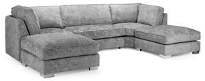 Burton Velvet Fullback U Shape Corner Sofa In Platinum