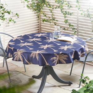 Palm Water Resistant Outdoor Tablecloth 150cm Round Blue