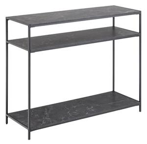 Ibiza Wooden Console Table 2 Shelves In Black Marble Effect