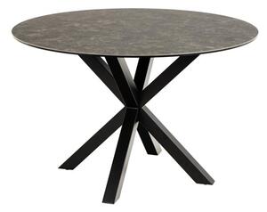 Hyeres Ceramic Dining Table Round In Black With Matt Black Legs