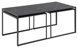 Ibiza Wooden Set Of 3 Coffee Tables In Black Marble Effect