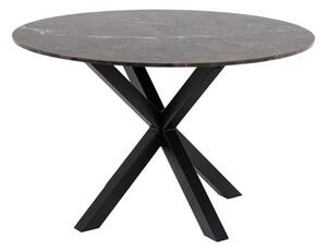 Hyeres Marble Dining Table Round In Brown With Matt Black Legs