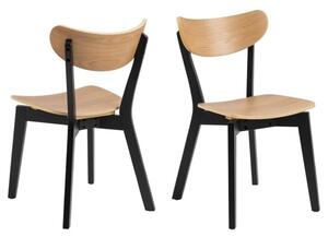 Reims Oak Rubberwood Dining Chairs With Black Legs In Pair