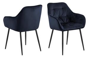 Basel Midnight Blue Fabric Dining Chairs With Armrests In Pair