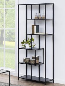 Salvo Wooden Bookcase Tall With 5 Shelves In Ash Black