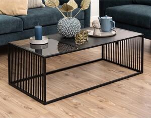 Surf Glass And Wooden Coffee Table In Black Marble Effect