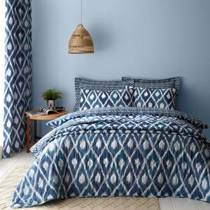 Ayla Ikat Blue Bedspread Blue/White