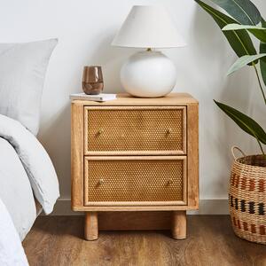 Anila 2 Drawer Bedside Table, Light Stained Mango Wood Brown