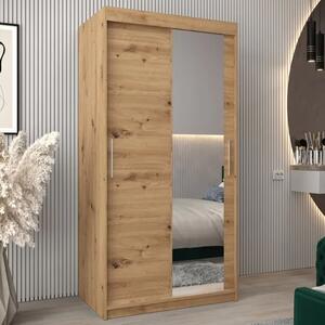 Tavira II Mirrored Wardrobe 2 Sliding Doors 100cm In Artisan Oak