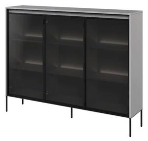 Trier Display Cabinet 3 Glass Doors In Matt Grey With LED