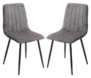 Arta Straight Stitch Dark Grey Fabric Dining Chairs In Pair