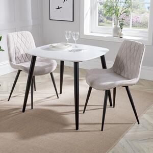 Arta Square White Wooden Dining Table 2 Light Grey Diamond Chairs