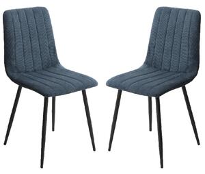 Arta Straight Stitch Blue Fabric Dining Chairs In Pair