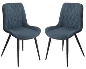 Arta Diamond Stitch Blue Fabric Dining Chairs In Pair