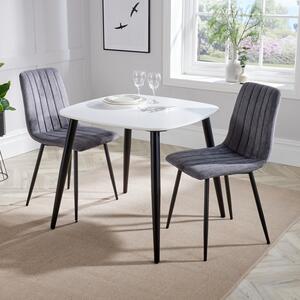 Arta Square White Wooden Dining Table 2 Dark Grey Straight Chairs