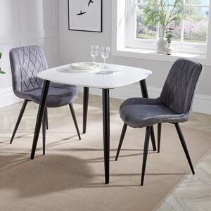 Arta Square White Wooden Dining Table 2 Dark Grey Diamond Chairs