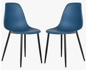 Arta Curve Blue Plastic Seat Dining Chairs In Pair