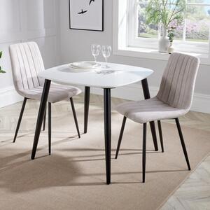 Arta Square White Wooden Dining Table 2 Natural Straight Chairs