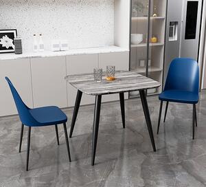 Arta Square Grey Wooden Dining Table 2 Curve Plastic Blue Chairs