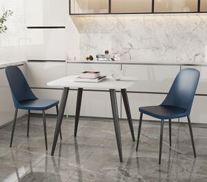 Arta Square White Wooden Dining Table 2 Curve Plastic Blue Chairs