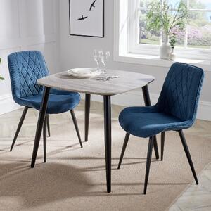 Arta Square Grey Wooden Dining Table 2 Blue Diamond Chairs