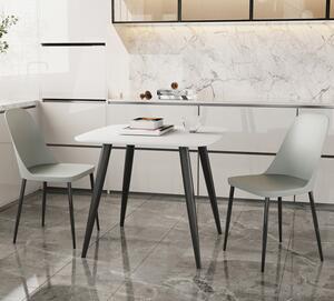 Arta Square White Wooden Dining Table 2 Curve Plastic Grey Chairs