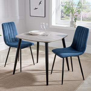 Arta Square Grey Wooden Dining Table 2 Blue Straight Chairs