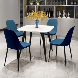 Arta Square White Wooden Dining Table 4 Curve Plastic Blue Chairs