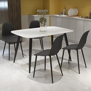 Arta White Wooden Dining Table 4 Duo Plastic Black Chairs