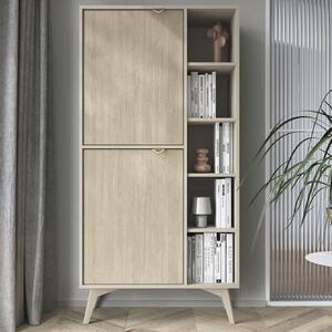 Fargo Wooden Highboard With 2 Doors 7 Shelves In Beige