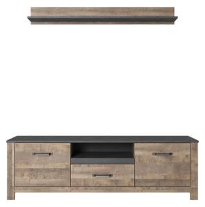 Salvo Wooden TV Stand With Wall Shelf In Sand Oak