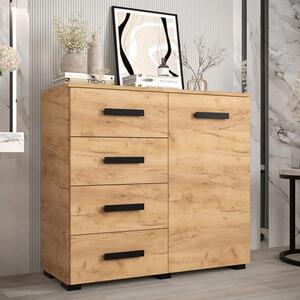 Beilla Wooden Sideboard 1 Door 4 Drawers In Golden Oak