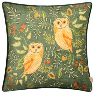 Evans Lichfield Owls Square Cushion Green