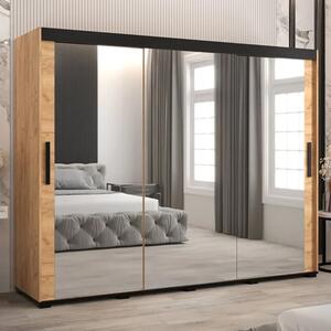 Beilla III Mirrored Wardrobe 2 Sliding Doors 250cm In Golden Oak