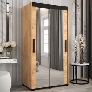 Beilla III Mirrored Wardrobe 2 Sliding Doors 100cm In Golden Oak