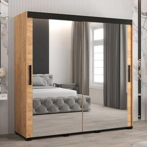 Beilla III Mirrored Wardrobe 2 Sliding Doors 200cm In Golden Oak