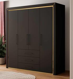 Allen Wooden Wardrobe With 4 Hinged Doors In Black