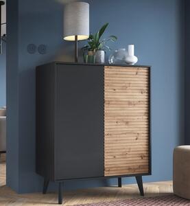 Waco Wooden Highboard With 2 Doors In Artisan Oak And Black