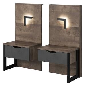 Akron Wooden Set Of 2 Bedside Tables In Grande Oak And LED