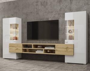 Citrus High Gloss Entertainment Unit In White And Wotan Oak