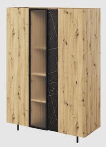 Madrid Wooden Highboard 3 Doors In Artisan Oak With LED