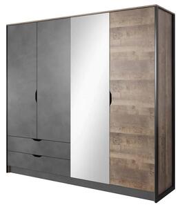 Akron Mirrored Wardrobe With 4 Hinged Doors In Grande Oak