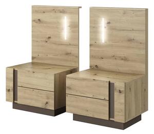 Alaro Wooden Set Of 2 Bedside Cabinets In Artisan Oak With LED