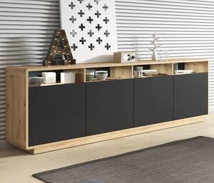 Altea Wooden Sideboard With 4 Doors In Torus Oak And LED