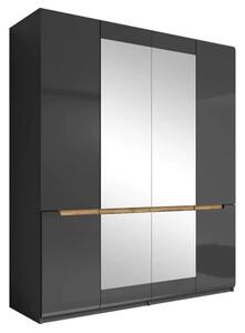 Houston Mirrored High Gloss Wardrobe With 4 Doors In Grey