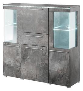 Izola Wooden Sideboard With 5 Doors In Slate Grey And LED