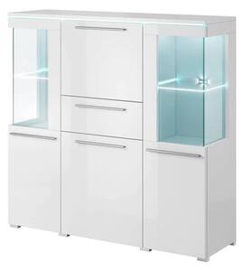 Izola High Gloss Sideboard With 5 Doors In White And LED