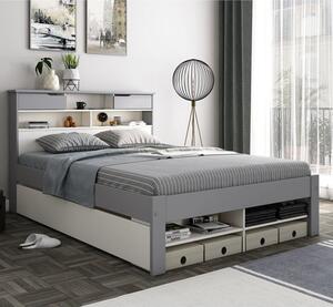 Frisco Wooden Double Bed With Shelves In Grey And White