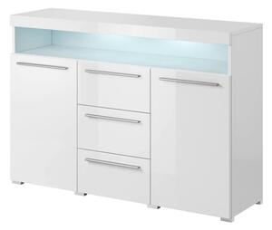 Izola Gloss Sideboard 2 Doors 3 Drawers In White With LED