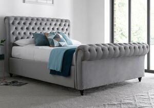 Olbia Velvet Chesterfield Ottoman Double Bed In Grey